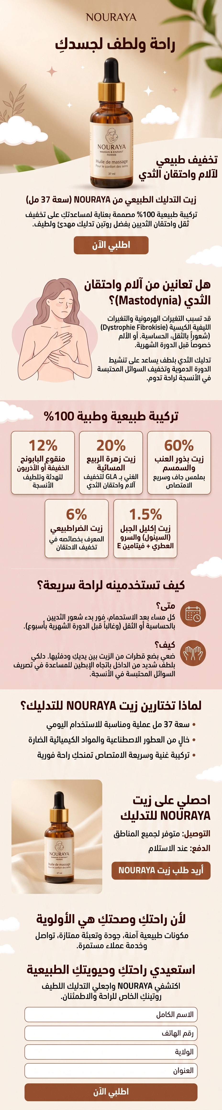 زيت التدليك النباتي للعناية اليومية وراحة الصدر NOURAYA (سعة 37 مل)
